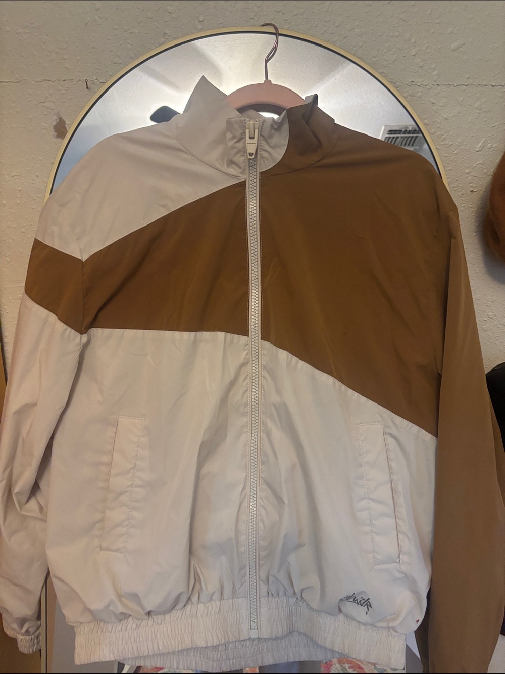 Zara Two-Tone Brown and Cream Windbreaker Jacket